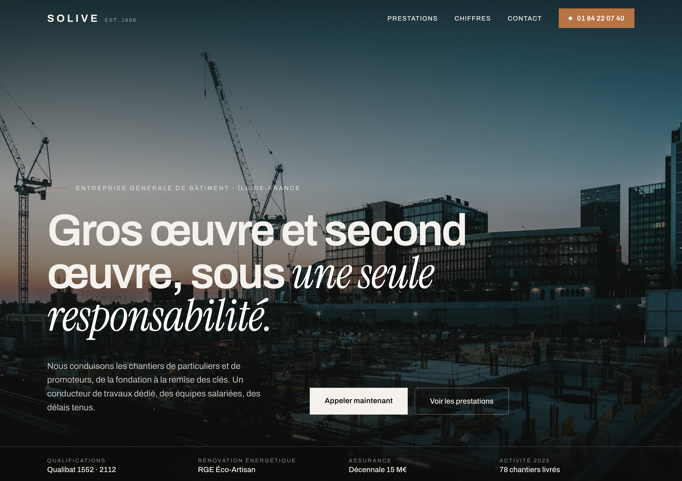 Site vitrine réalisé pour Solive, entreprise générale de bâtiment en Île-de-France